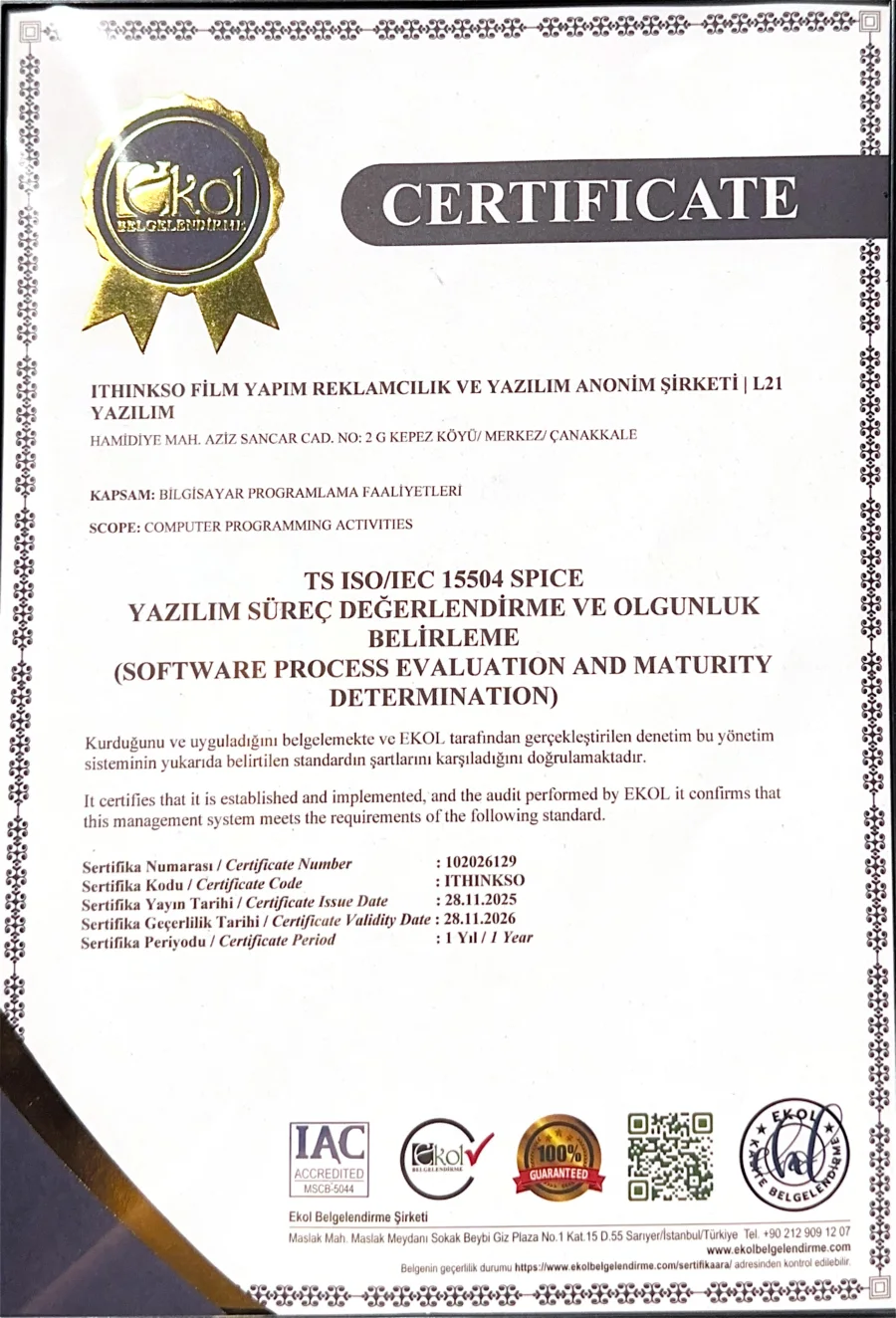 ITHINKSO TS ISO IEC 15504 SPICE sertifikası